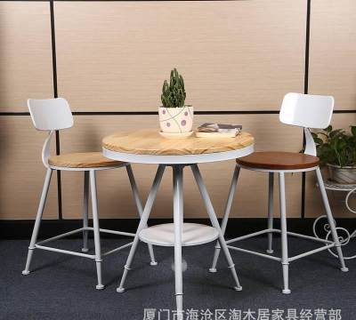 【淘木居loft美式乡村复古铁艺咖啡厅桌椅户外阳台休闲实木桌椅组合tmj55*55】厦门市海沧区淘木居家具经营部 - 产品库
